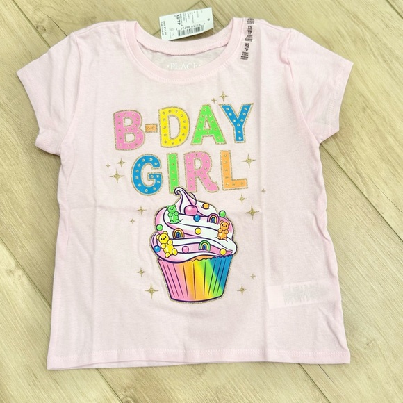 The Children's Place Other - Pink B-Day Girl T-Shirt with Colorful Cupcake NWT